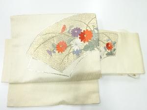 リサイクル　地紙に菊模様刺繍作り帯